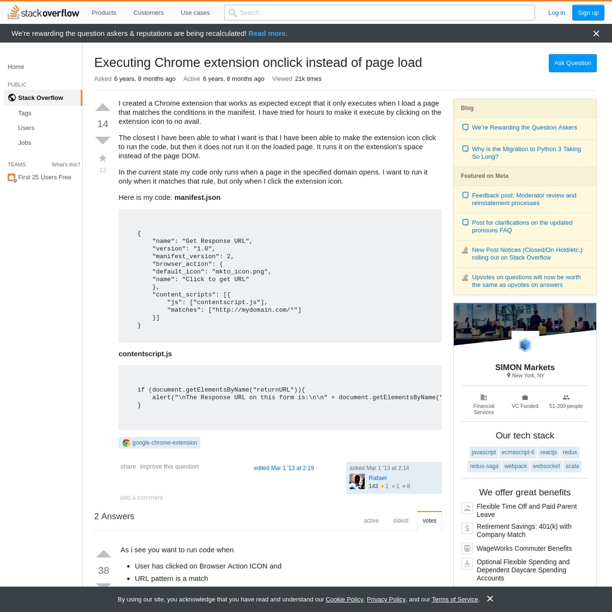 Executing Chrome extension onclick instead of page load — Are.na
