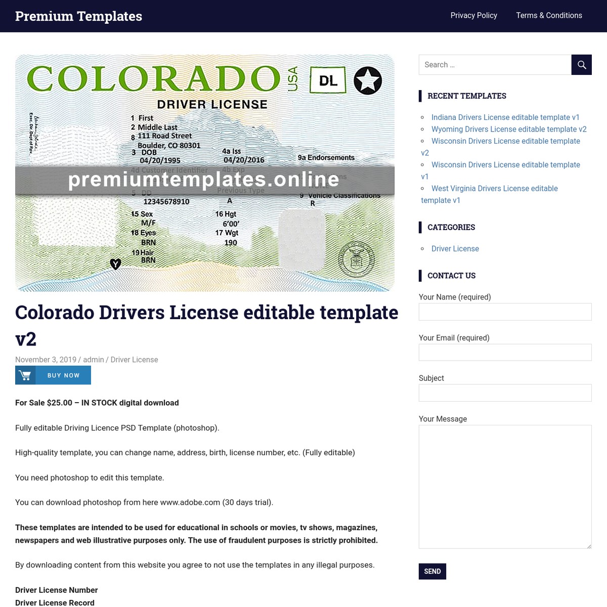 Colorado Drivers License Editable Template V2 — Are Na