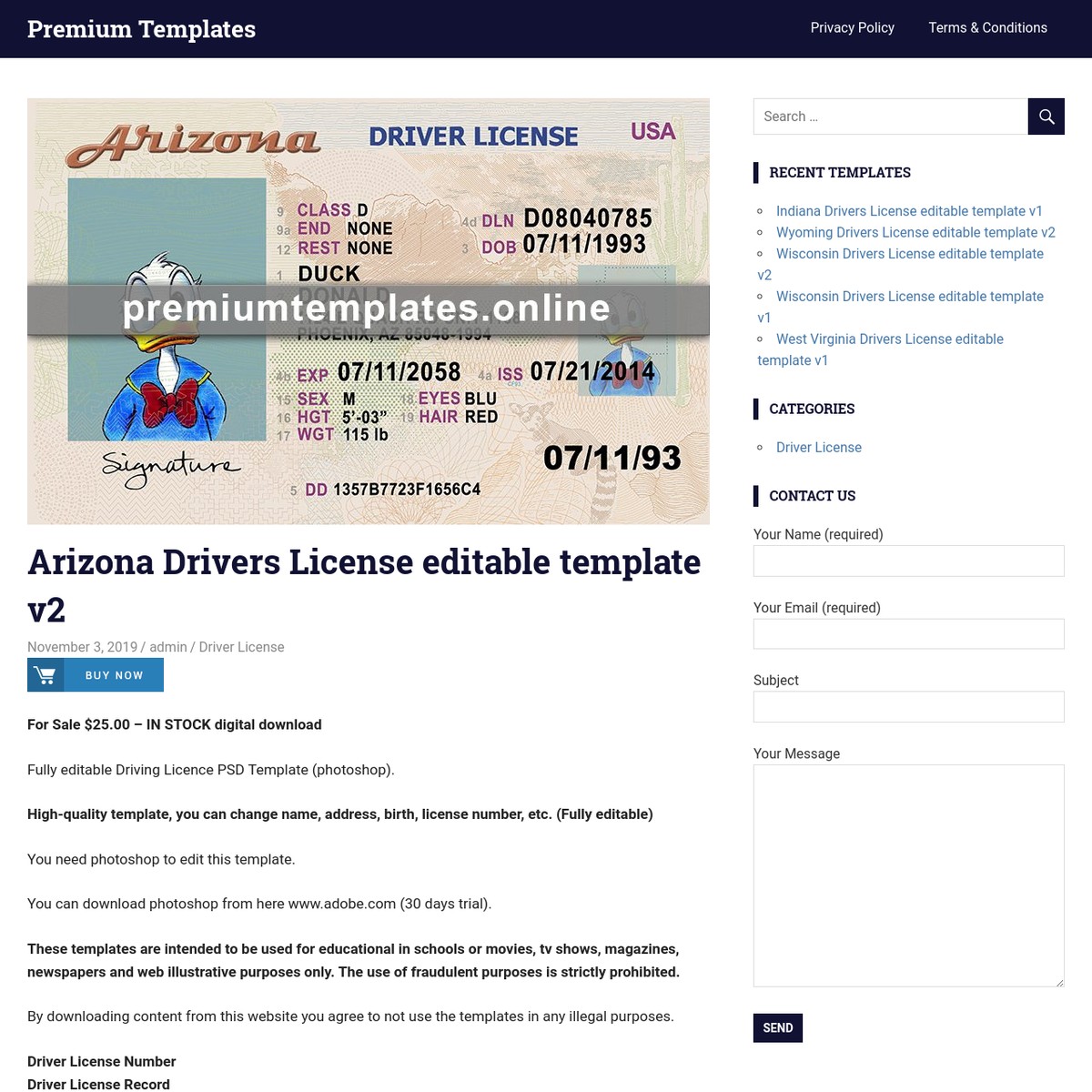 Arizona Drivers License editable template v2 — Are.na