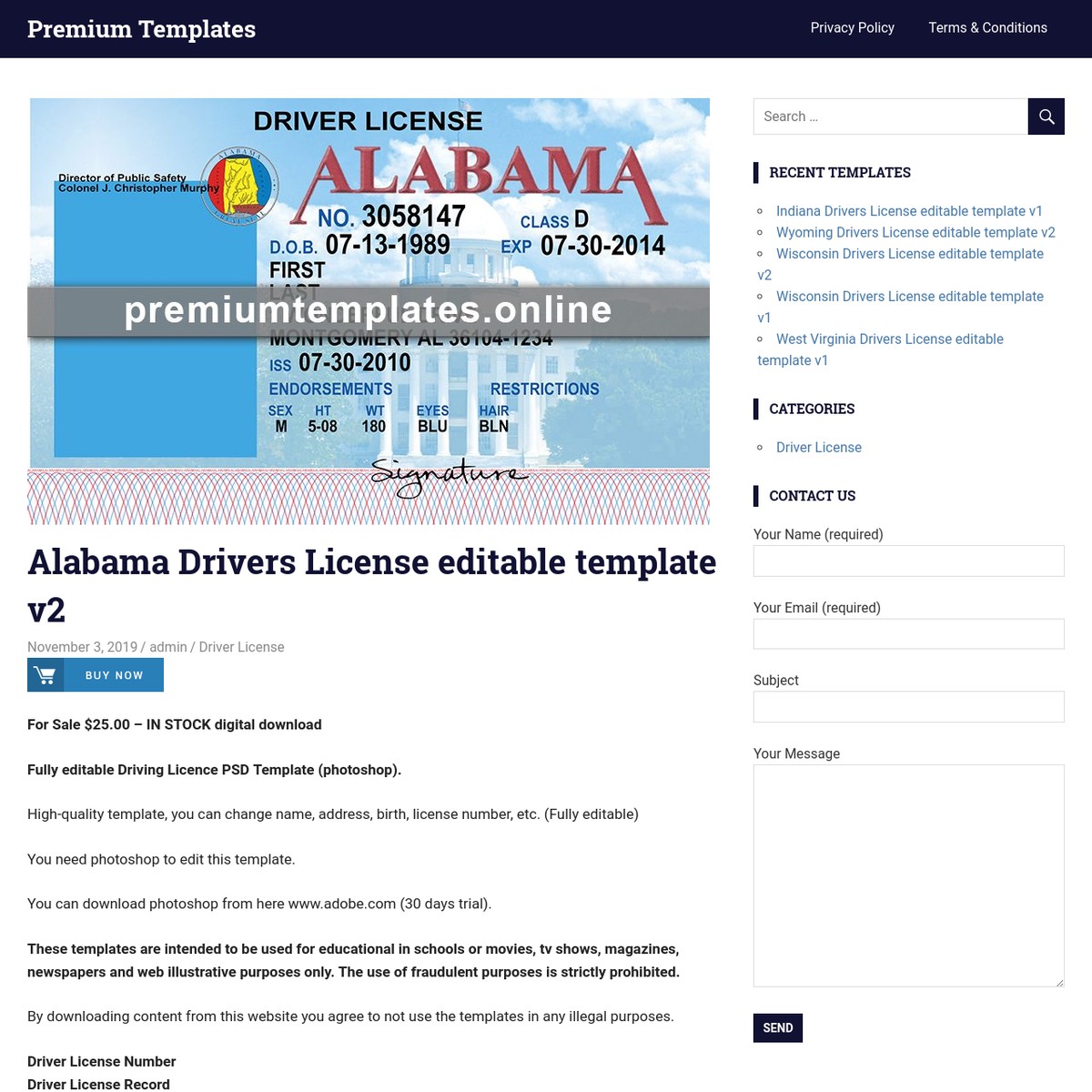 Alabama Drivers License Editable Template V2 — Arena