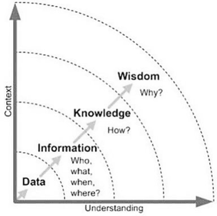 Knowledge Management process including definitions for data, information, knowledge, and wisdom.
