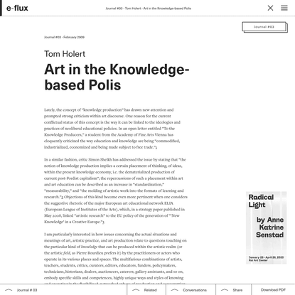 Art in the Knowledge-based Polis
