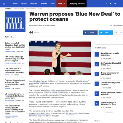 Warren proposes 'Blue New Deal' to protect oceans