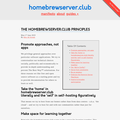 The homebrewserver.club principles
