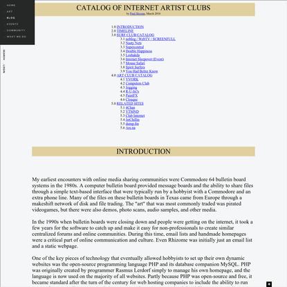 Catalog of Internet Artist Clubs