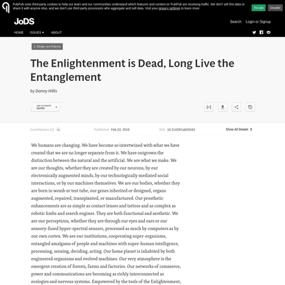 The Enlightenment is Dead, Long Live the Entanglement · Journal of Design and Science