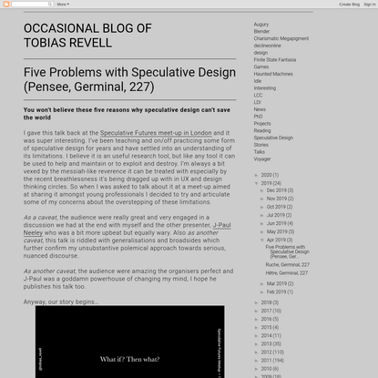 Five Problems with Speculative Design (Pensee, Germinal, 227)