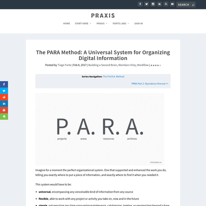 The PARA Method: A Universal System for Organizing Digital Information | Praxis