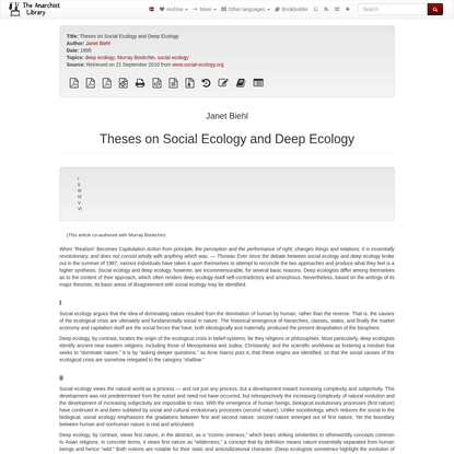 Theses on Social Ecology and Deep Ecology