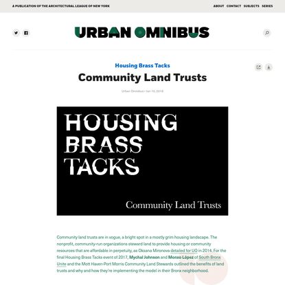 Community Land Trusts | Urban Omnibus