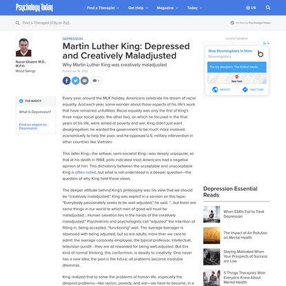 Martin Luther King: Depressed and Creatively Maladjusted