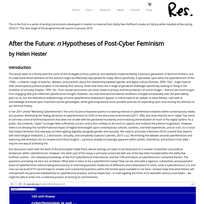 After the Future: n Hypotheses of Post-Cyber Feminism. By Helen Hester