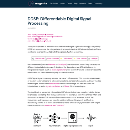 DDSP: Differentiable Digital Signal Processing