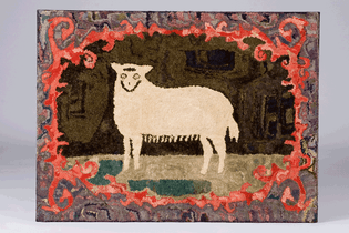 Hooked Rug of a Sheep. New England, c. 1880
