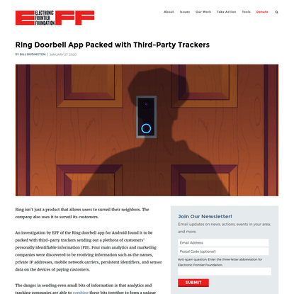 Ring Doorbell App Packed with Third-Party Trackers