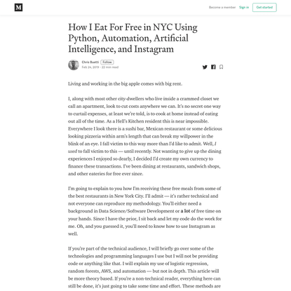 How I Eat For Free in NYC Using Python, Automation, Artificial Intelligence, and Instagram