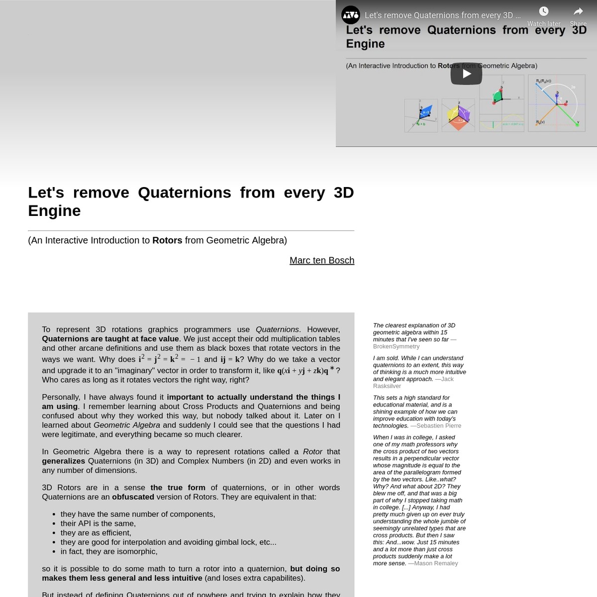 Let's remove Quaternions from every 3D Engine — Are.na