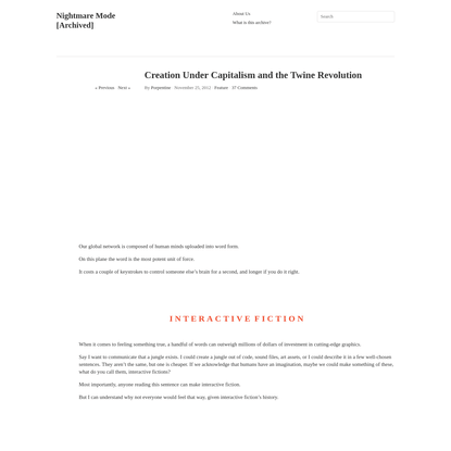 Creation Under Capitalism and the Twine Revolution