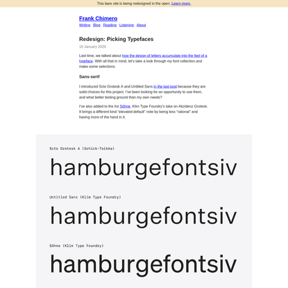 Frank Chimero · Redesign: Picking Typefaces