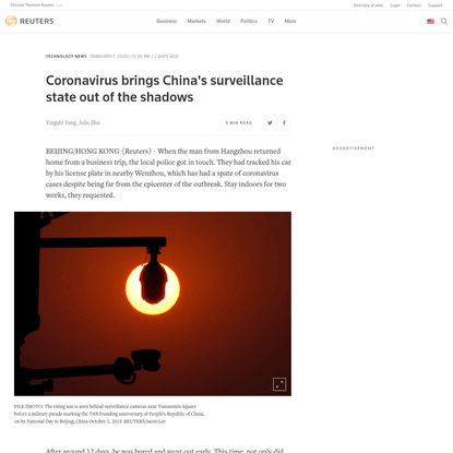 Coronavirus brings China's surveillance state out of the shadows