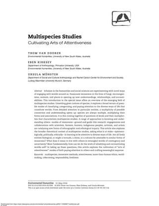 “Multispecies Studies: Cultivating Arts of Attentiveness” by Thom van Dooren, Eben Kirksey, and Ursula Münster (2016) [1vandooren.pdf]