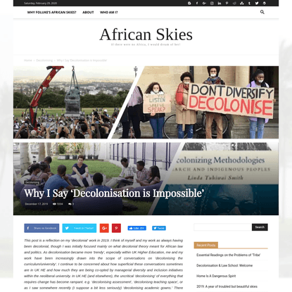Why I Say 'Decolonisation is Impossible'