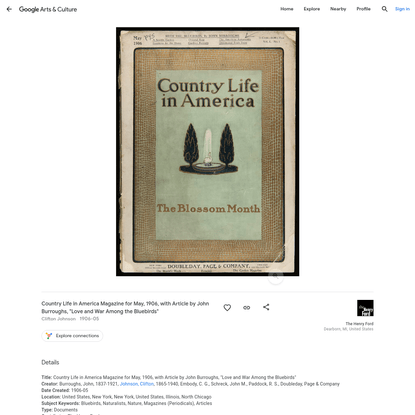 Country Life in America Magazine for May, 1906, with Article by John Burroughs, "Love and War Among the Bluebirds" - Burroug...