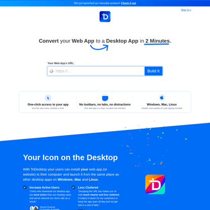 ToDesktop - Convert your Web App to a Desktop App in 2 minutes