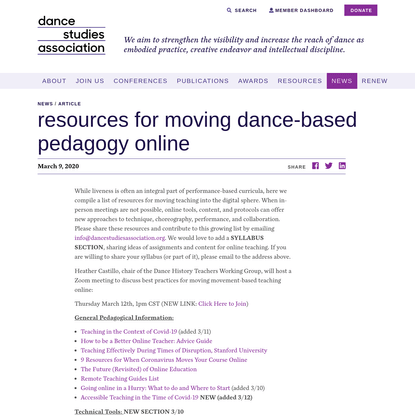 Resources for Moving Dance-Based Pedagogy Online | DSA