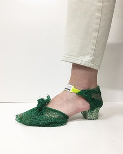 Shoe Sketch : Avocado Net Tap Shoes. Upper: Plastic netting and coated gloss paper, Insole: Plastic netting, Sole: Plastic n...