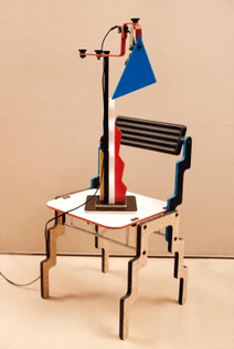 Yrjö Kukkapuro — ‘Sculpture Lamp Blue Shade’ (2019) / ‘Nelonen Profile’ Chair (1990s)