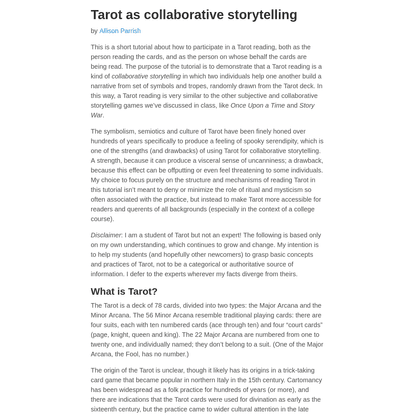 Tarot as collaborative storytelling