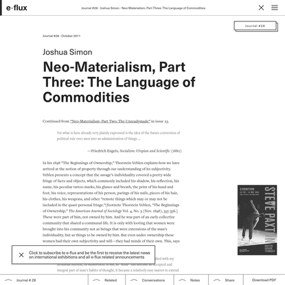 Neo-Materialism, Part Three: The Language of Commodities