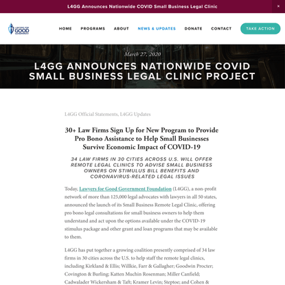 L4GG Announces Nationwide COVID Small Business Legal Clinic Project