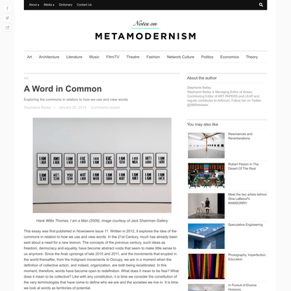 A Word in Common | Notes on Metamodernism