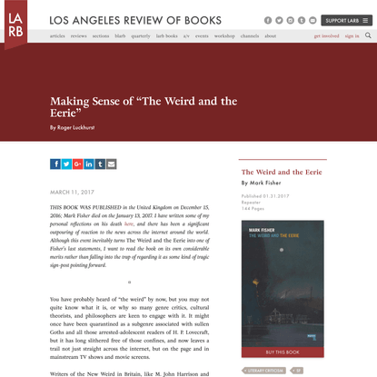 Making Sense of “The Weird and the Eerie” - Los Angeles Review of Books