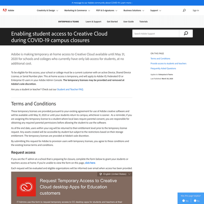 Enabling student access to Creative Cloud during COVID-19 campus closures