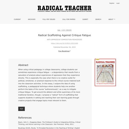 Radical Scaffolding Against Critique Fatigue | Radical Teacher