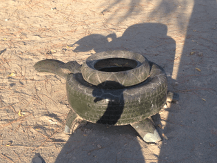 Car tire playground at the Tatacoa Desert, Colombia.
