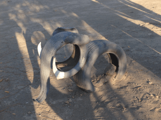 Car tire playground at the Tatacoa Desert, Colombia.