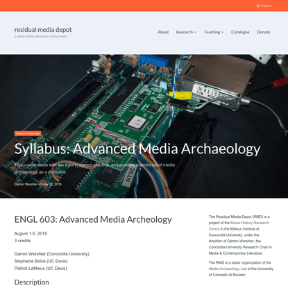 Syllabus: Advanced Media Archaeology