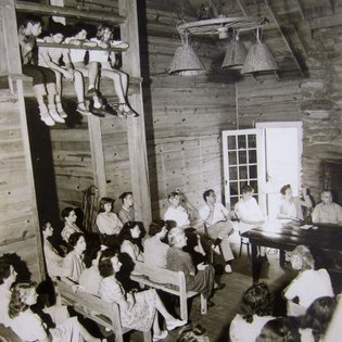 “Iconic shot - and TWO OUTTAKES - of Community Meeting, Black Mountain College, Summer 1944. Photographer: Josef Breitenbach.” –David Silver