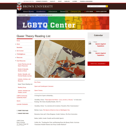 Brown University LGBTQ Queer Theory Reading List