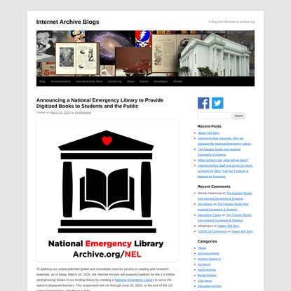 Announcing a National Emergency Library to Provide Digitized Books to Students and the Public | Internet Archive Blogs