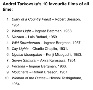Tarkovsky Film List