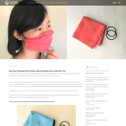 No-Sew Pleated Face Mask with Handkerchief and Hair Tie
