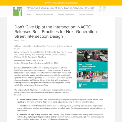 Don’t Give Up at the Intersection: NACTO Releases Best Practices for Next-Generation Street Intersection Design | National A...