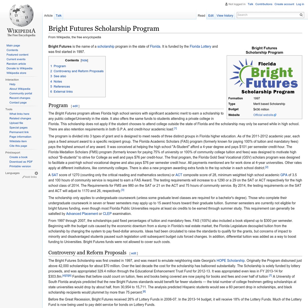 Bright Futures Scholarship Program - Wikipedia, The Free Encyclopedia ...