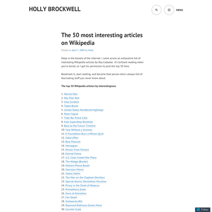 The 50 most interesting articles on Wikipedia