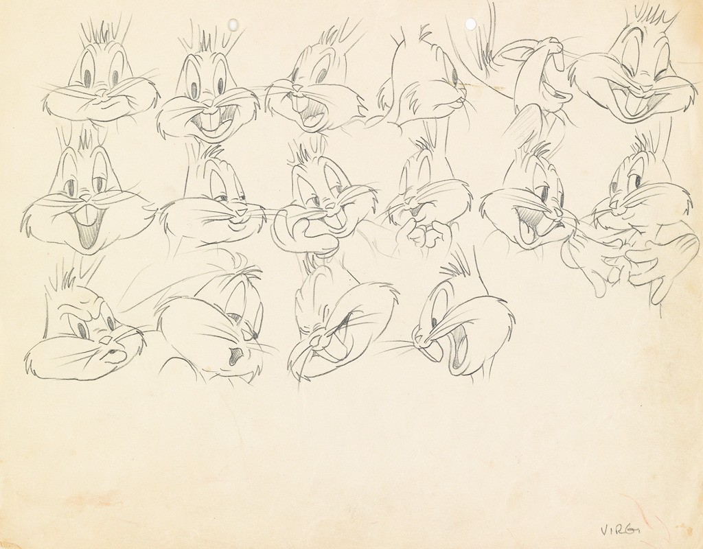 Bugs Bunny model sheet, character design, expression, pose, Virgil Ross